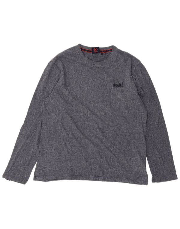 SUPERDRY Mens Top Long Sleeve XL Blue Flecked Cotton