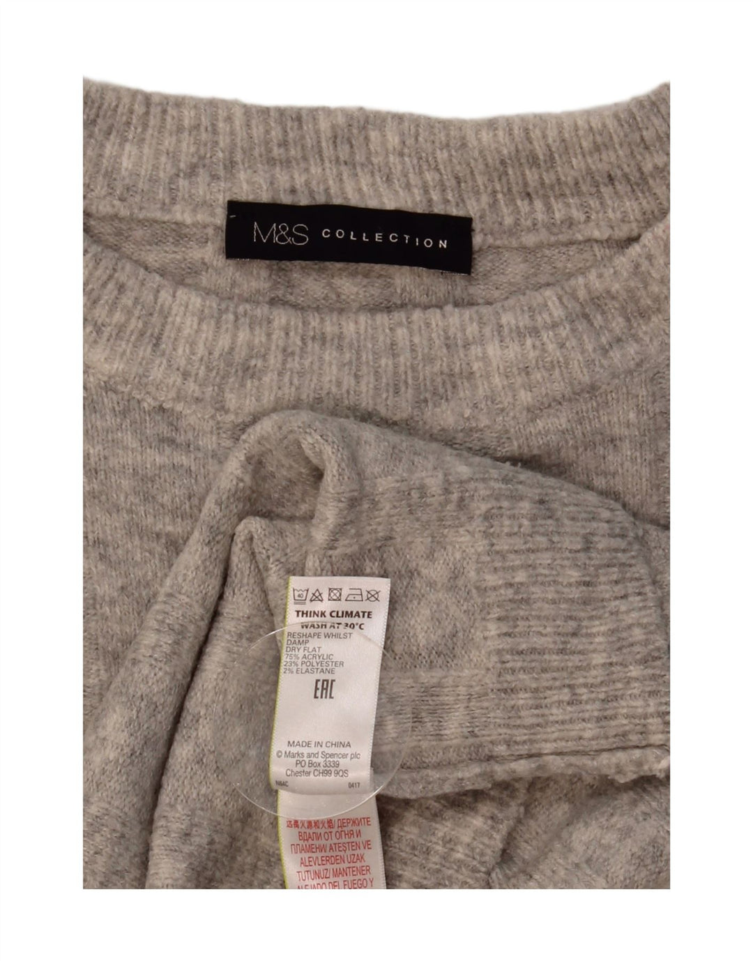 MARKS & SPENCER Womens Crop Crew Neck Jumper Sweater UK 14 Large Grey
