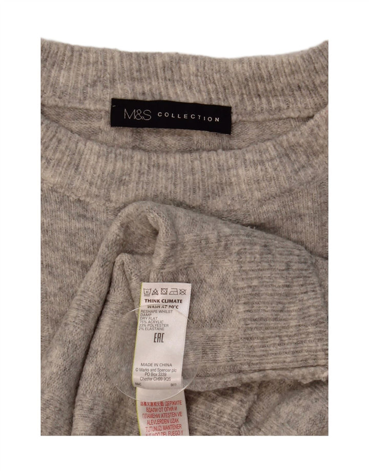 MARKS & SPENCER Womens Crop Crew Neck Jumper Sweater UK 14 Large Grey