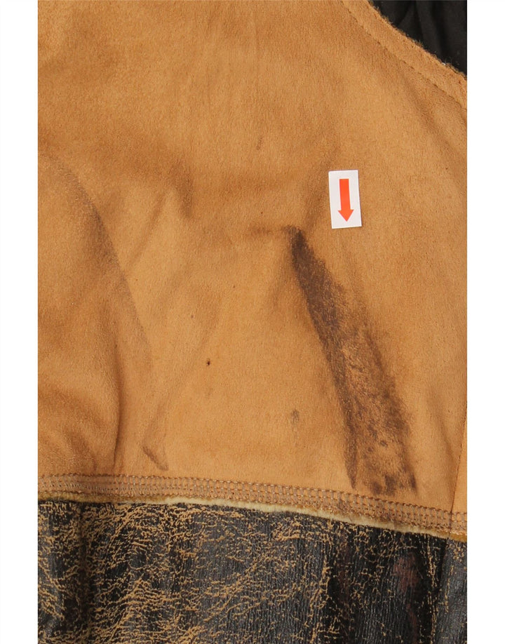 ENERGIE Mens Sherpa Jacket UK 40 Large Brown Patchwork Cotton