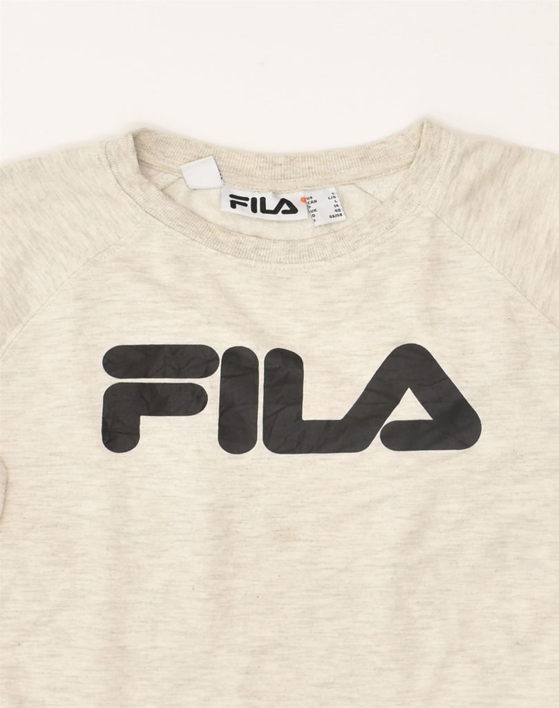 FILA Womens Graphic Sweatshirt Jumper UK 14 Large  Grey Cotton | Vintage Fila | Thrift | Second-Hand Fila | Used Clothing | Messina Hembry 