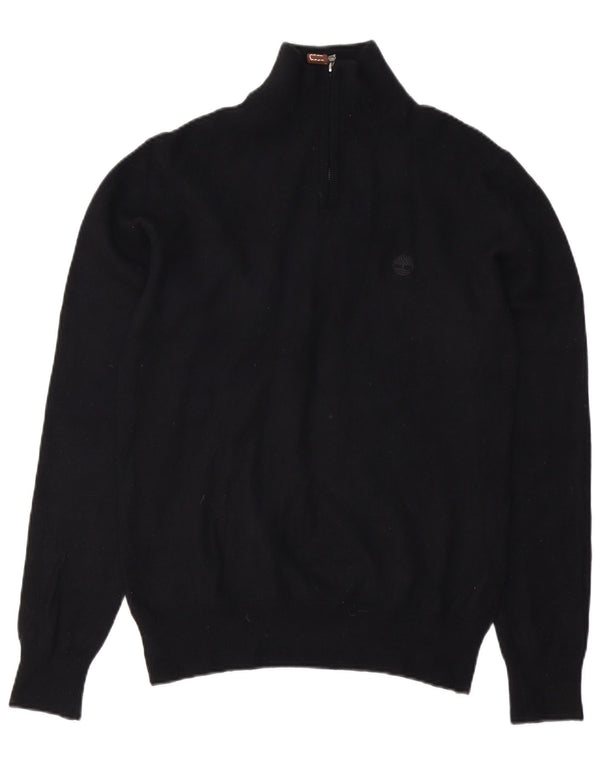 TIMBERLAND Mens Zip Neck Jumper Sweater Small Black Cashmere