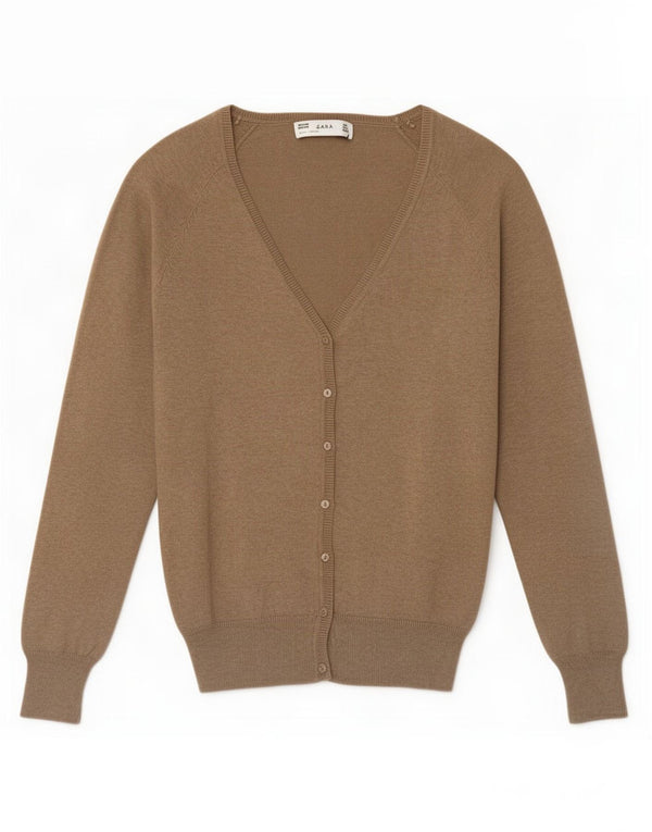 Zara Womens Cardigan Sweater UK 14 Large Beige Cotton