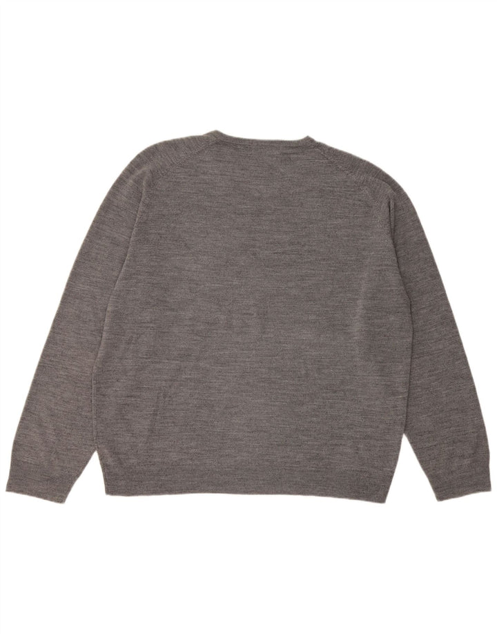 Marks & Spencer Mens V-Neck Jumper Sweater XL Grey Acrylic