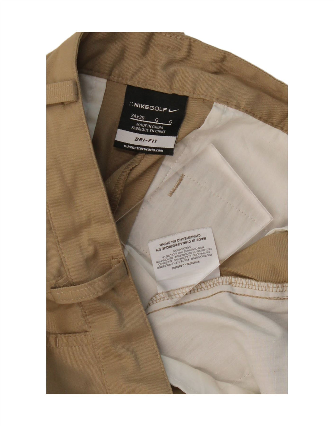 NIKE Mens Dri Fit Straight Chino Trousers W34 L30 Beige Polyester