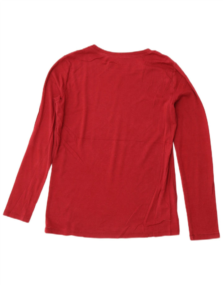 EDDIE BAUER Womens Top Long Sleeve UK 14 Large Burgundy Cotton