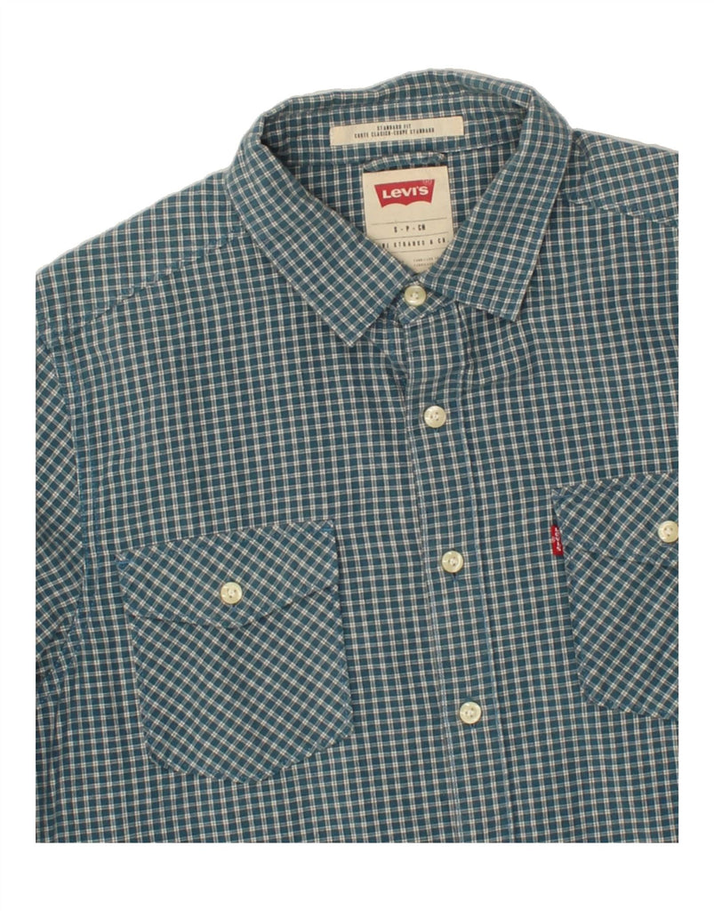 LEVI'S Mens Standard Fit Shirt Small Blue Check Cotton Vintage Levi's and Second-Hand Levi's from Messina Hembry 