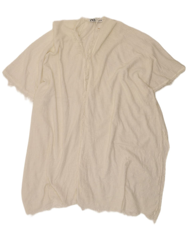 Zara Womens Longline Short Sleeve Oversized Cardigan Top UK 14 Medium White