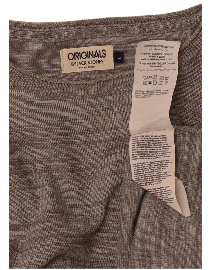 JACK & JONES Mens Top Long Sleeve Large Grey Cotton
