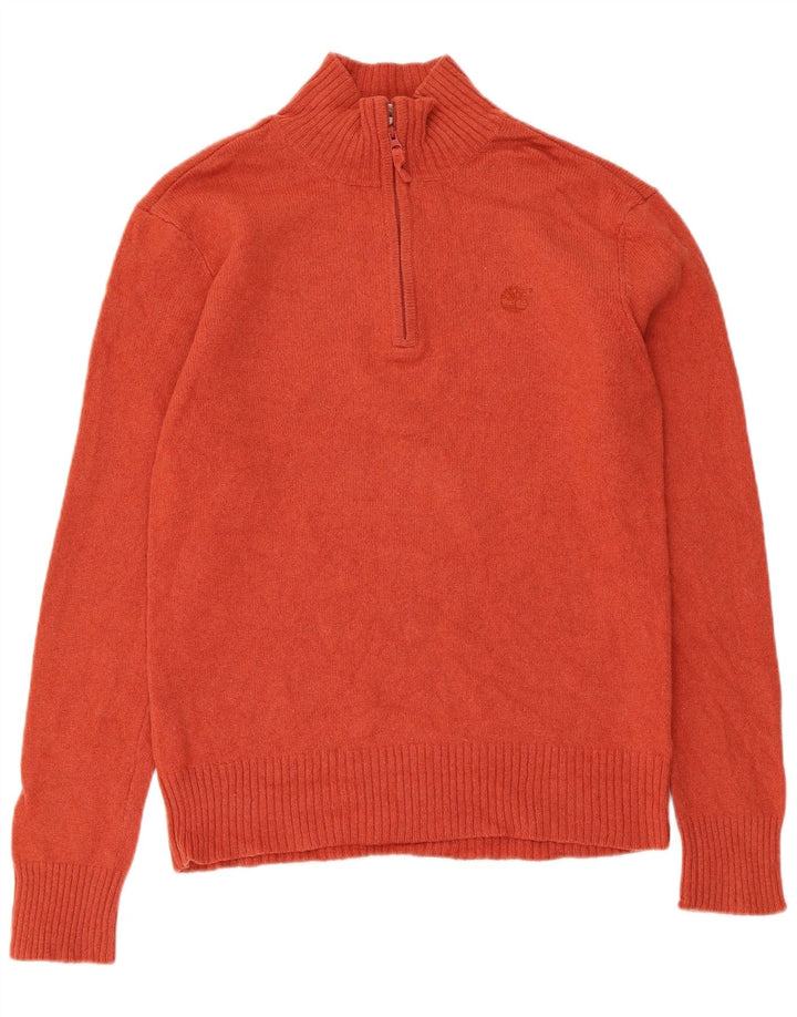 Timberland Mens Zip Neck Jumper Sweater Large Orange Lambswool
