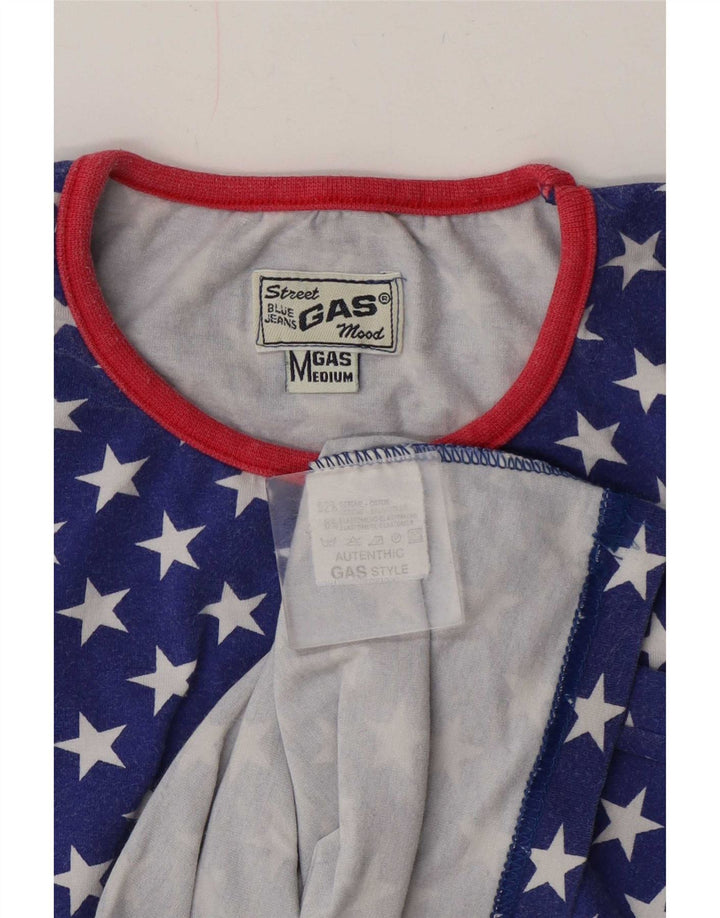 Gas Womens Abstract Pattern T-Shirt Top UK 14 Medium Blue Cotton
