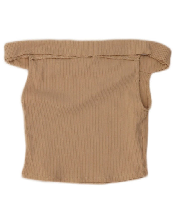Zara Womens Crop Off Shoulder Top UK 8 Small Beige Cotton