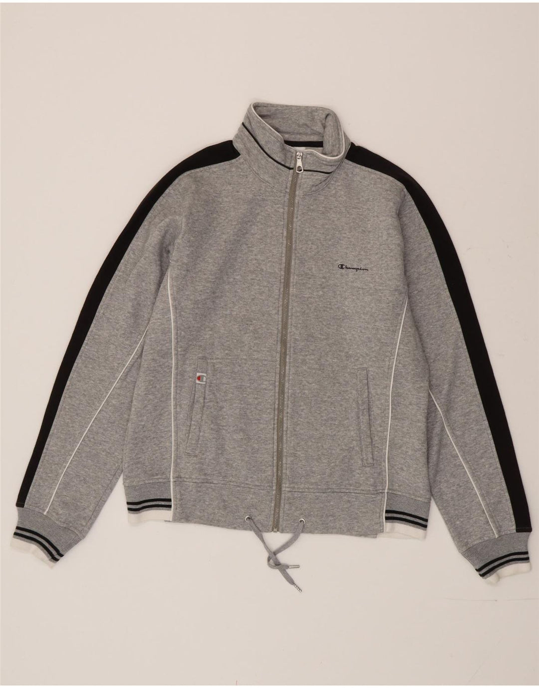 Champion Womens Tracksuit Top Jacket UK 16 Large Grey Colourblock Cotton