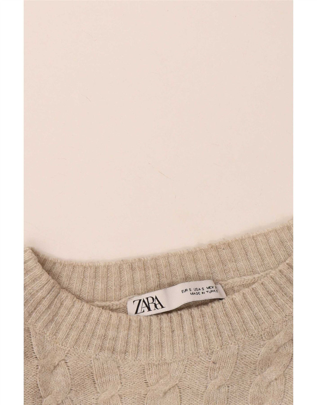 Zara Womens Oversized Crew Neck Jumper Sweater UK 10 Small Beige