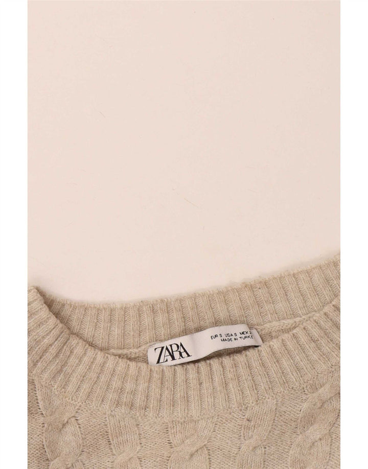 Zara Womens Oversized Crew Neck Jumper Sweater UK 10 Small Beige