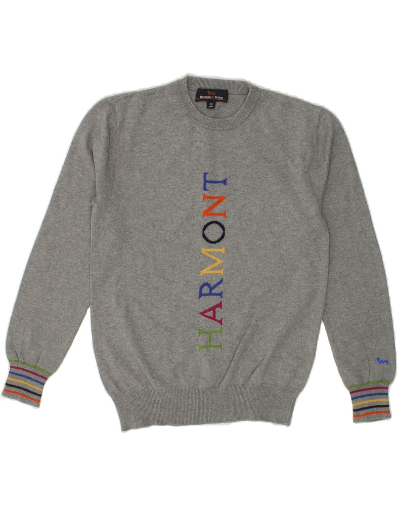 HARMONT & BLAINE Boys Graphic Crew Neck Jumper Sweater 11-12 Years Grey | Vintage Harmont & Blaine | Thrift | Second-Hand Harmont & Blaine | Used Clothing | Messina Hembry 