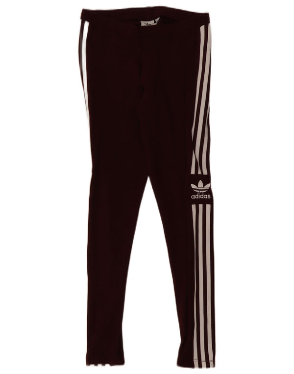 Adidas Womens Graphic Leggings UK 12 Medium Burgundy Cotton