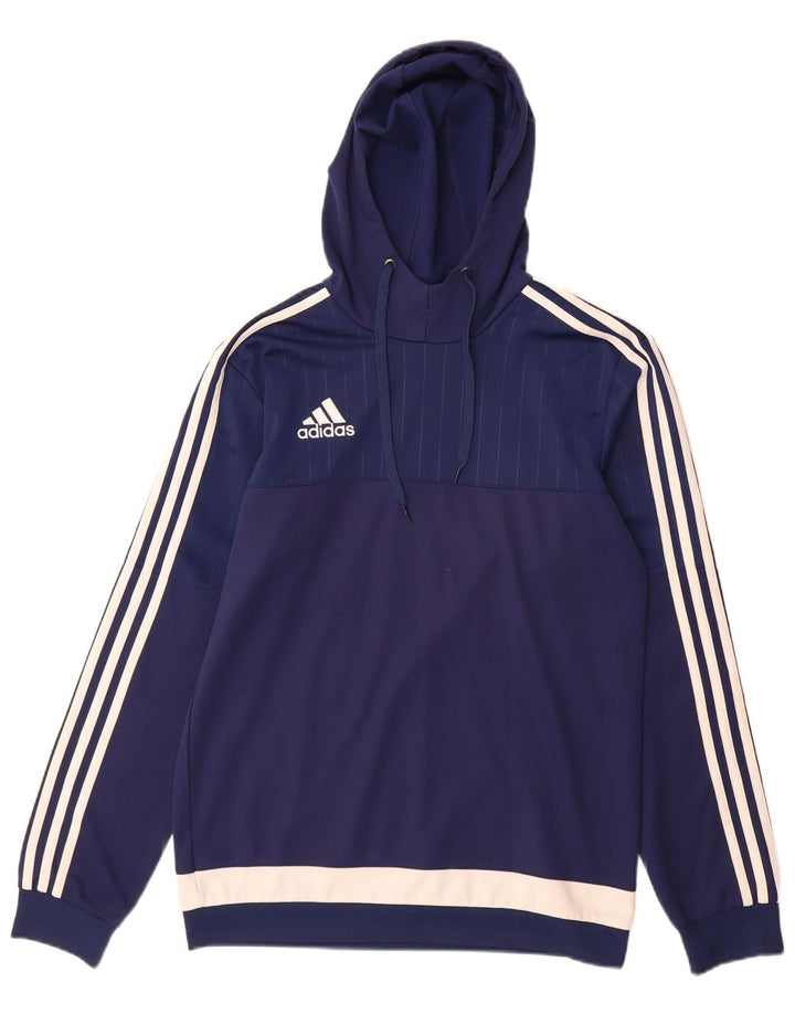Adidas Mens Hoodie Jumper Small Navy Blue Colourblock Polyester