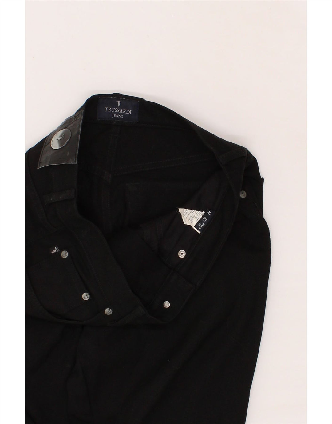 TRUSSARDI Mens Slim Casual Trousers W31 L34 Black Polyester Vintage Trussardi and Second-Hand Trussardi from Messina Hembry 