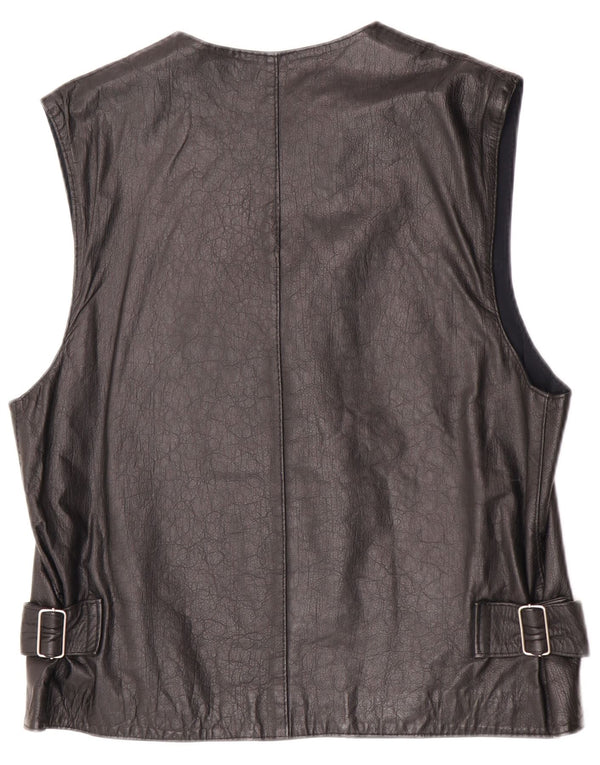 Vintage Mens Leather Gilet UK 36 Small Black