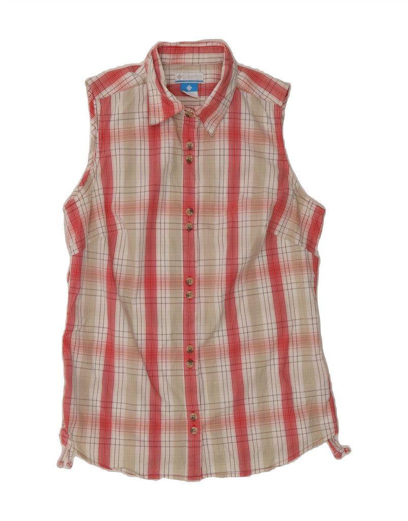 COLUMBIA Womens Longline Sleeveless Shirt UK 12 Medium Red Plaid Cotton Vintage Columbia and Second-Hand Columbia from Messina Hembry 