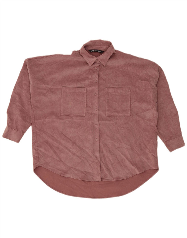 Zara Womens Oversized Corduroy Shirt UK 10 Small Pink Polyester