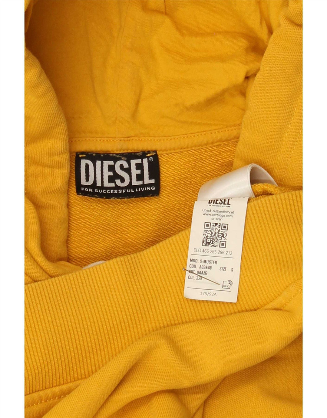 Diesel Mens Graphic Hoodie Jumper Small Yellow Cotton