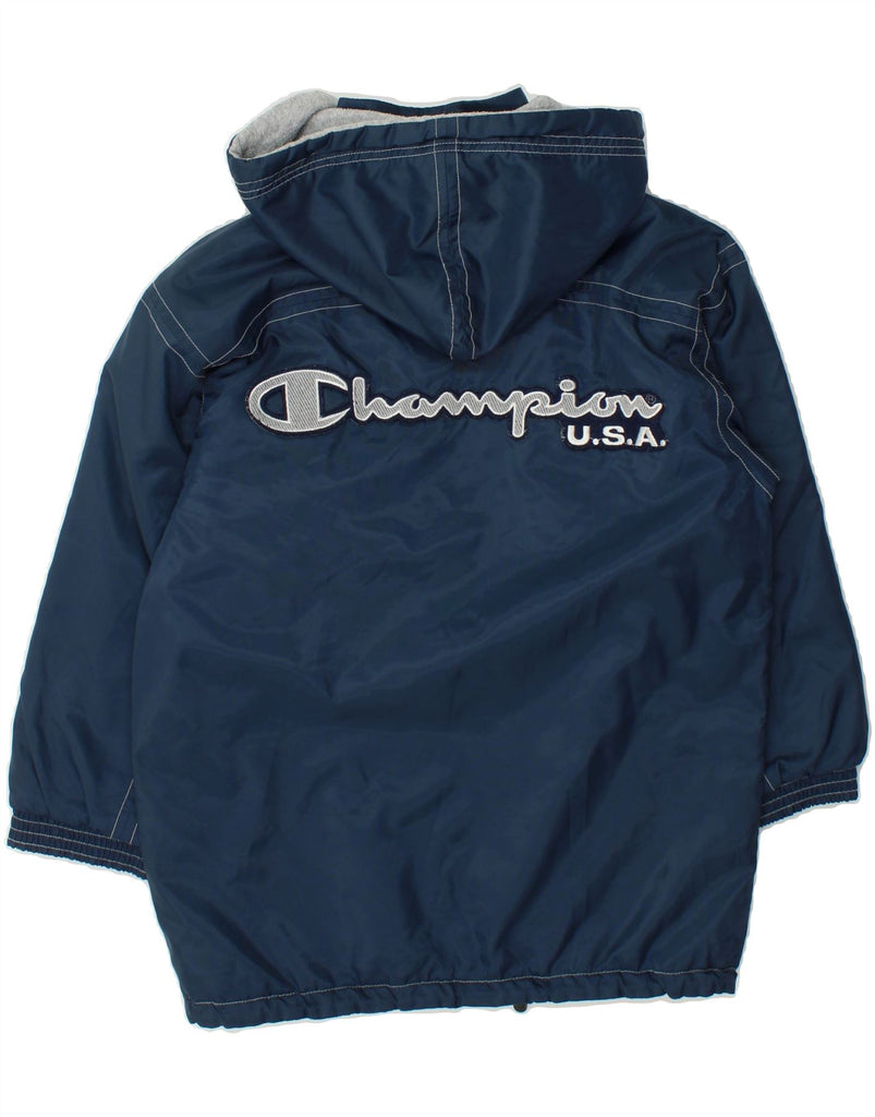 CHAMPION Boys Graphic Hooded Windbreaker Jacket 11-12 Years Navy Blue Vintage Champion and Second-Hand Champion from Messina Hembry 