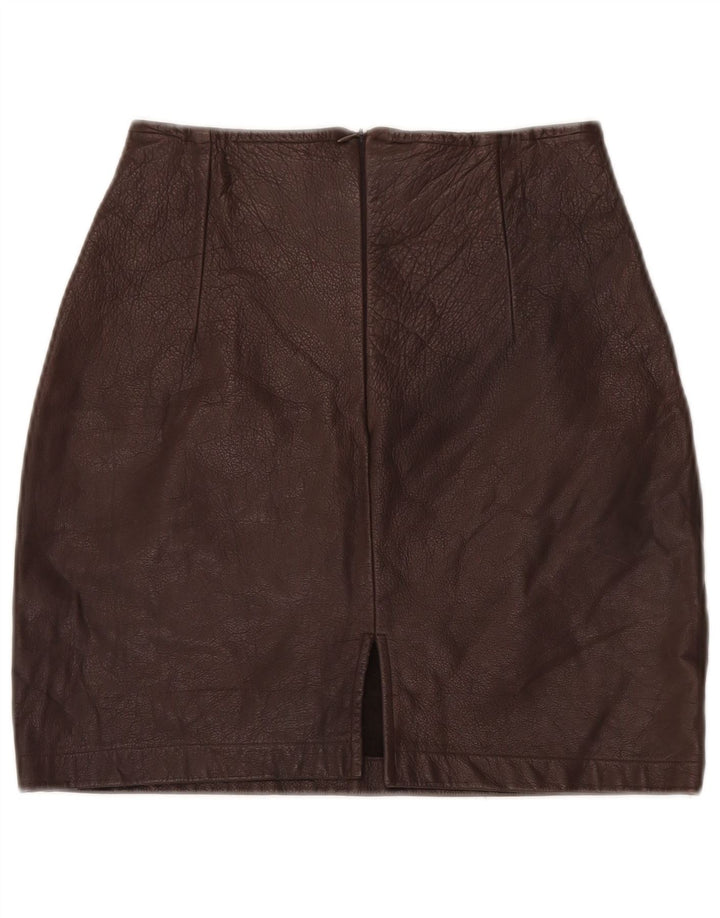 VINTAGE Womens Mini Leather Skirt W26 Small Brown