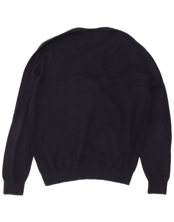 Massimo Dutti Mens V-Neck Jumper Sweater XL Navy Blue Cotton