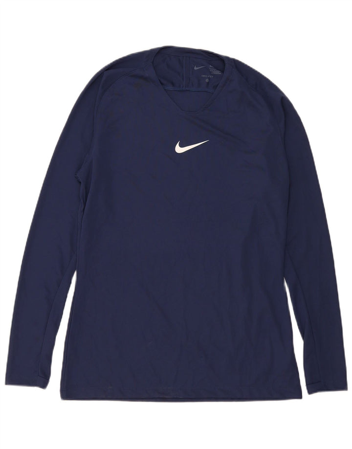 Nike Mens Dri Fit Slim Fit Top Long Sleeve Large Navy Blue Polyester