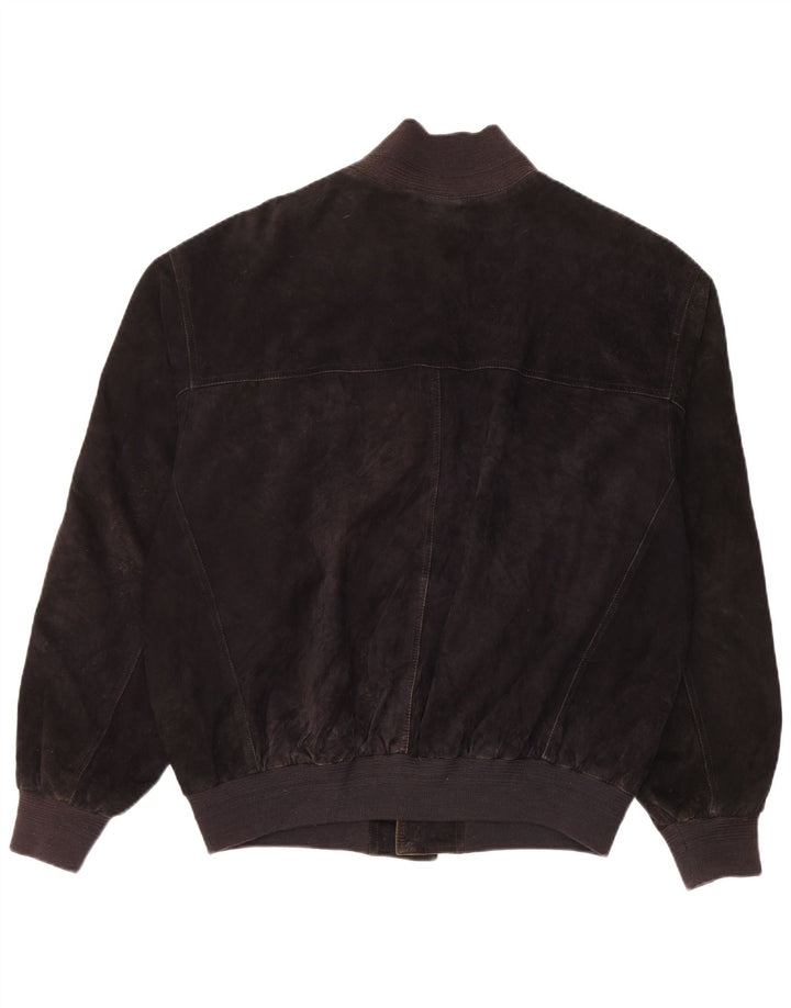 Vintage Mens Suede Bomber Jacket IT 48 Medium Black Leather