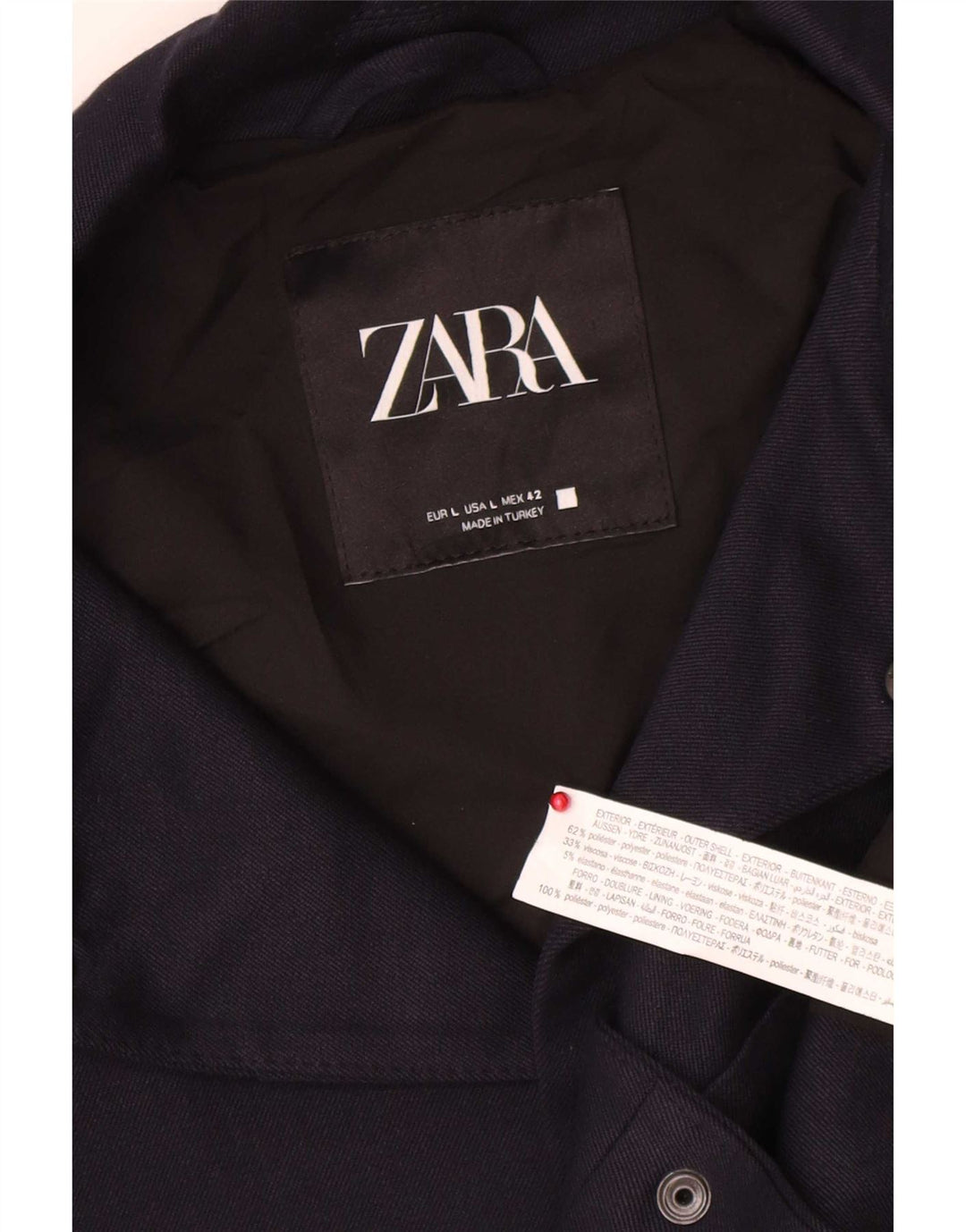 Zara Mens Bomber Jacket UK 40 Large Navy Blue Polyester