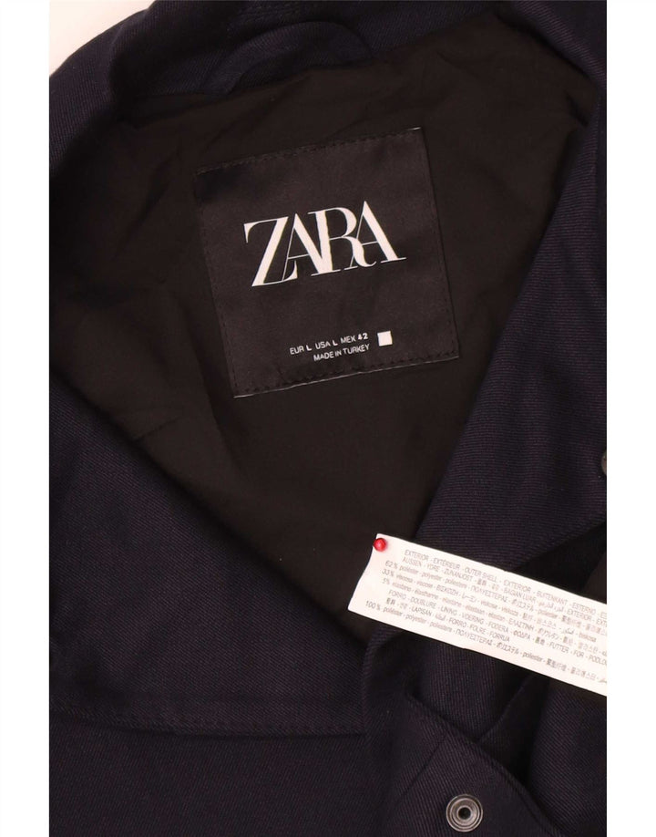 Zara Mens Bomber Jacket UK 40 Large Navy Blue Polyester