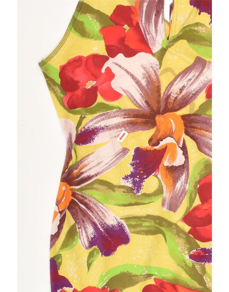 VINTAGE Womens Sleeveless Bodycon Dress UK 12 Medium Yellow Floral | Vintage Vintage | Thrift | Second-Hand Vintage | Used Clothing | Messina Hembry 