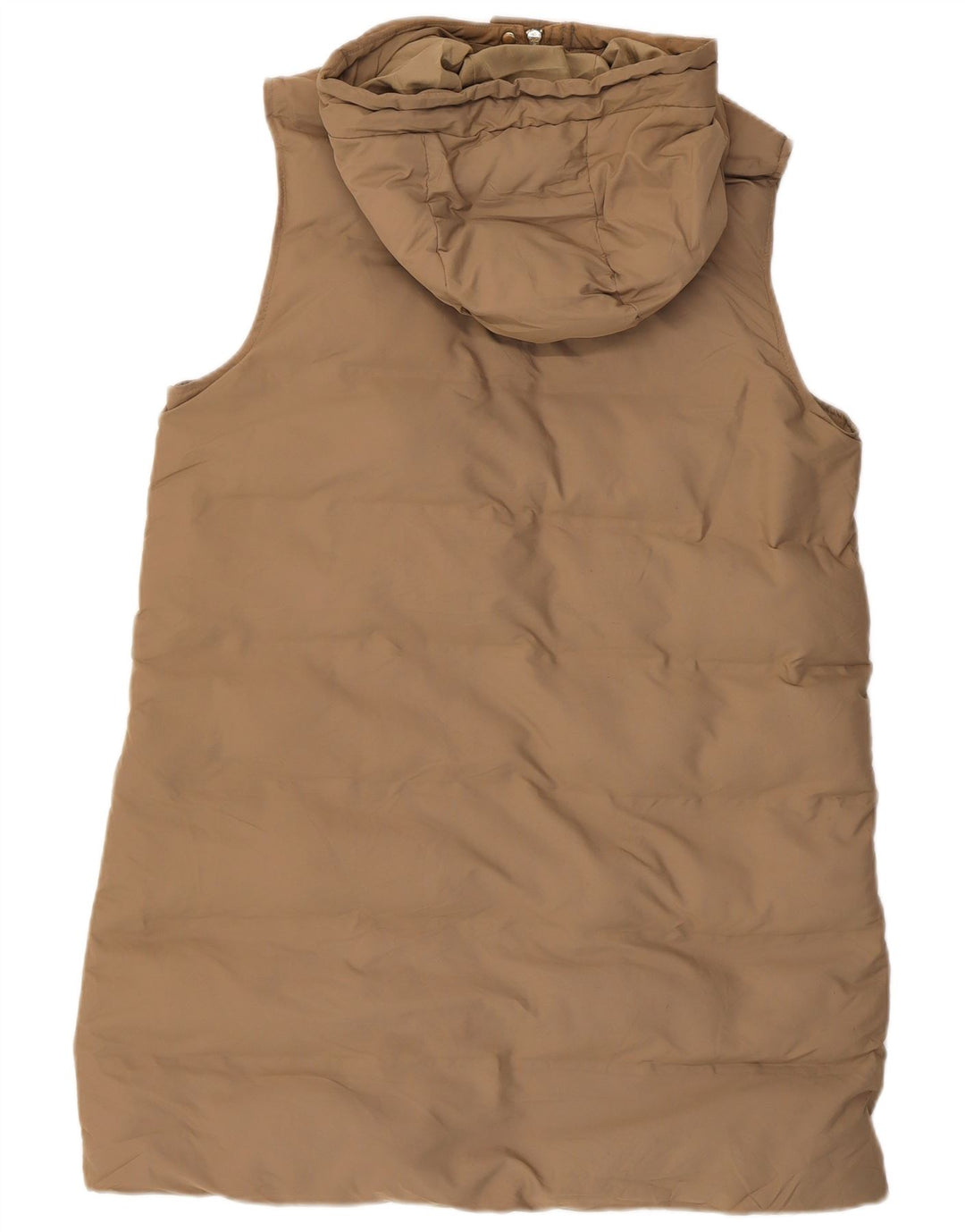 Zara Womens Hooded Sleeveless Padded Coat UK 14 Medium Beige