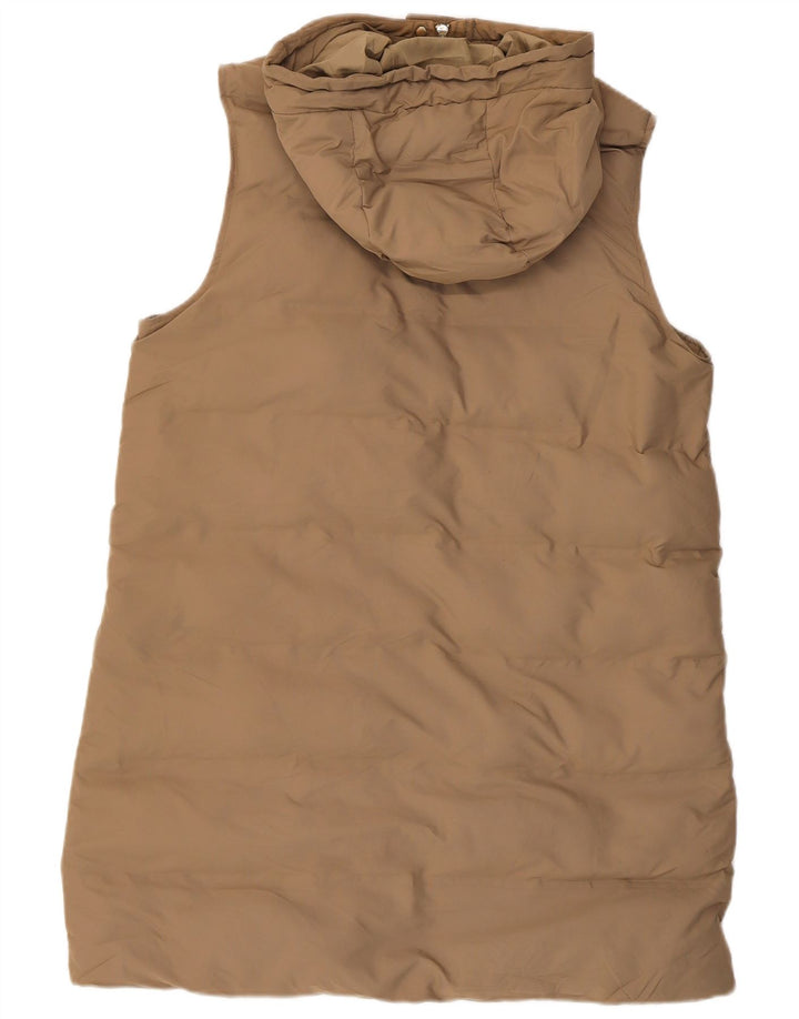 Zara Womens Hooded Sleeveless Padded Coat UK 14 Medium Beige
