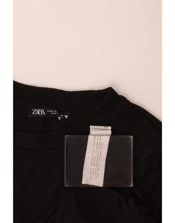 Zara Womens Crop Blouse Top UK 12 Medium Black Polyester