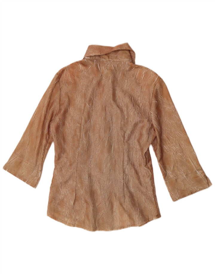 Vintage Womens Abstract Pattern 3/4 Sleeve Shirt Blouse UK 10 Small Brown