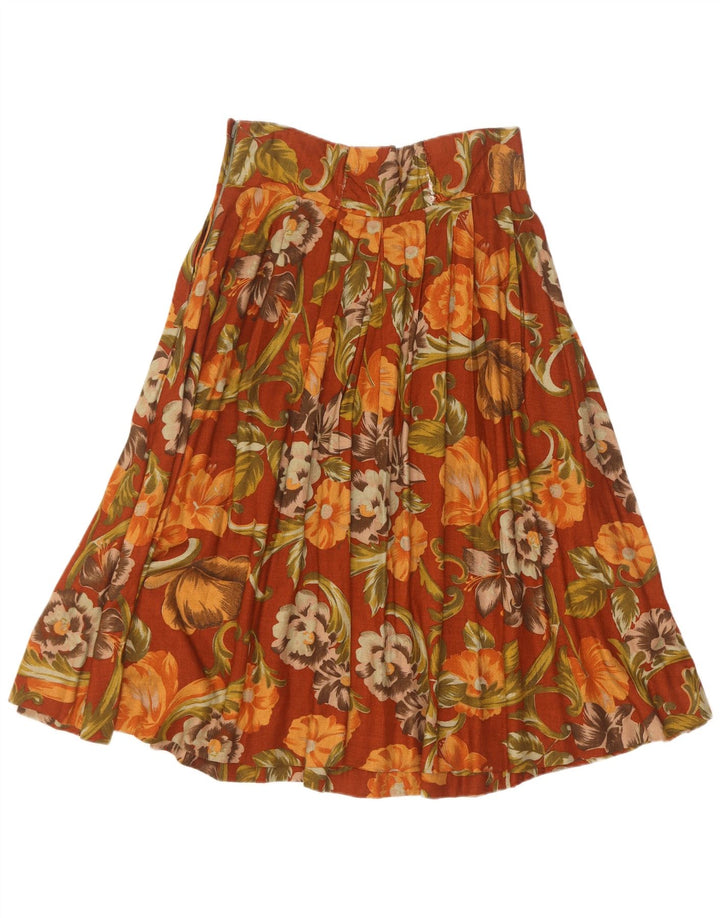 Vintage Womens Pleated Skirt IT 44 Medium W28 Brown Floral