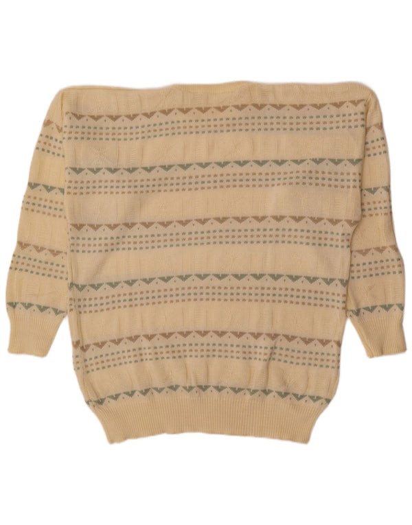 Vintage Mens Crew Neck Jumper Sweater Large Beige Geometric
