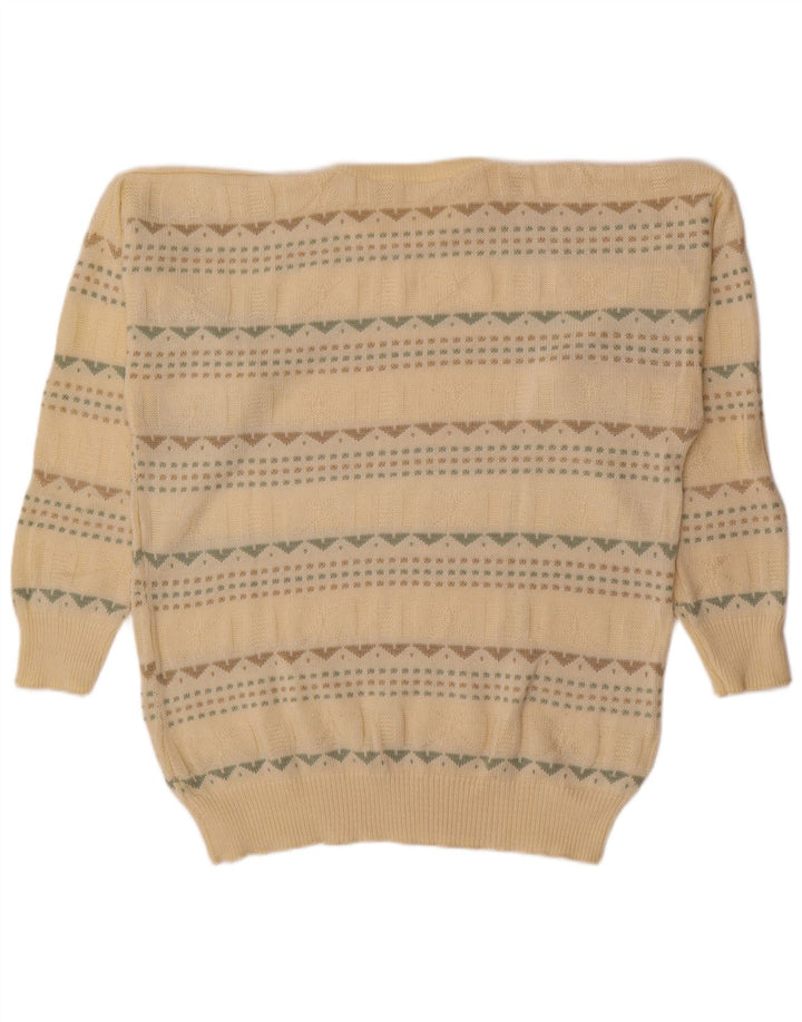 Vintage Mens Crew Neck Jumper Sweater Large Beige Geometric