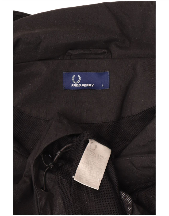 Fred Perry Womens Hooded Oversized Rain Jacket UK 16 Large Black Nylon