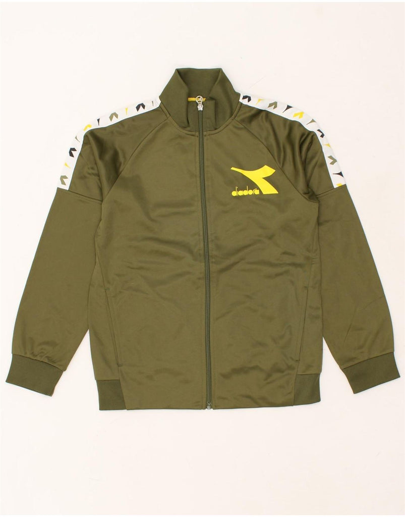 DIADORA Boys Graphic Tracksuit Top Jacket 13-14 Years XL Khaki Colourblock | Vintage Diadora | Thrift | Second-Hand Diadora | Used Clothing | Messina Hembry 