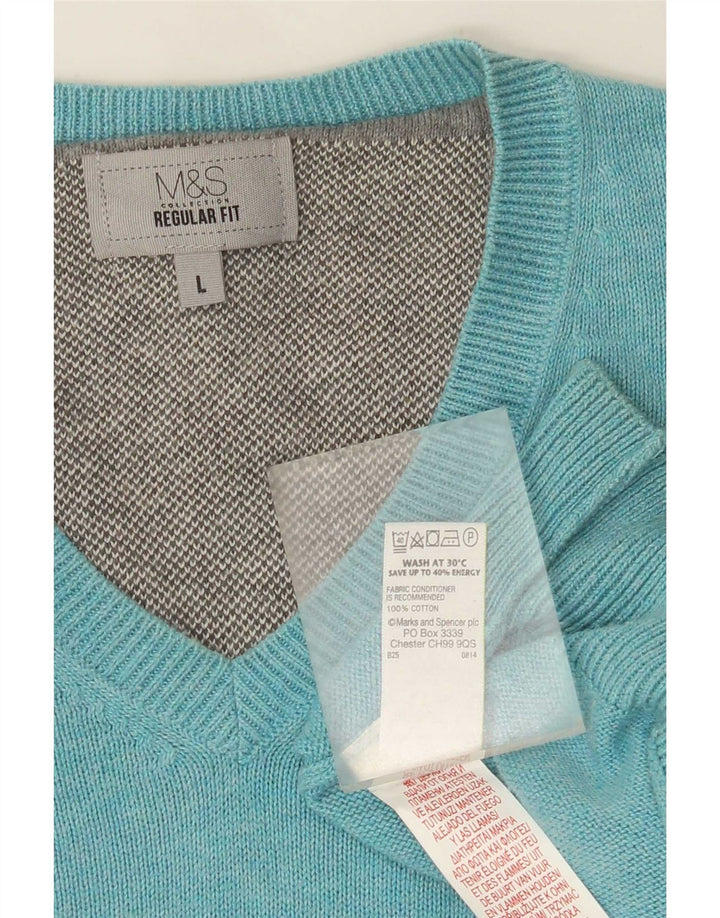 Marks & Spencer Mens Regular Fit V-Neck Jumper Sweater Large Turquoise