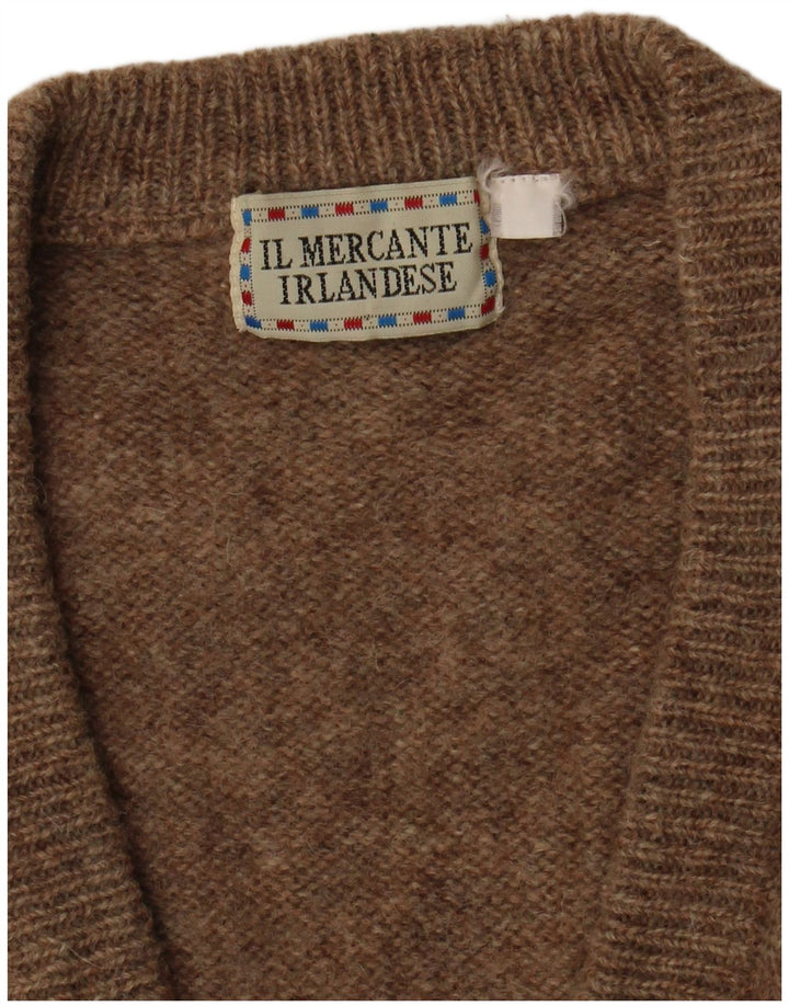 Vintage Mens V-Neck Jumper Sweater Medium Brown