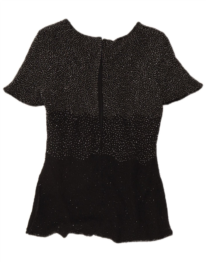 Jacques Vert Womens Evening Sequin Blouse Top UK 10 Small Black Silk