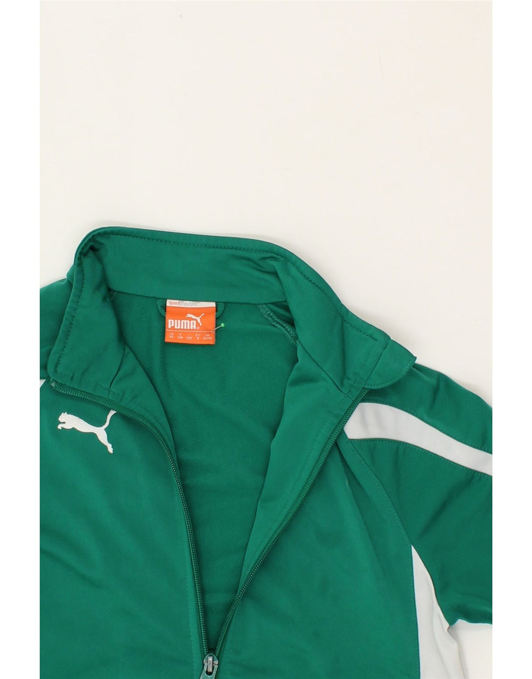 PUMA Boys Tracksuit Top Jacket 7-8 Years Small Green Colourblock Vintage Puma and Second-Hand Puma from Messina Hembry 