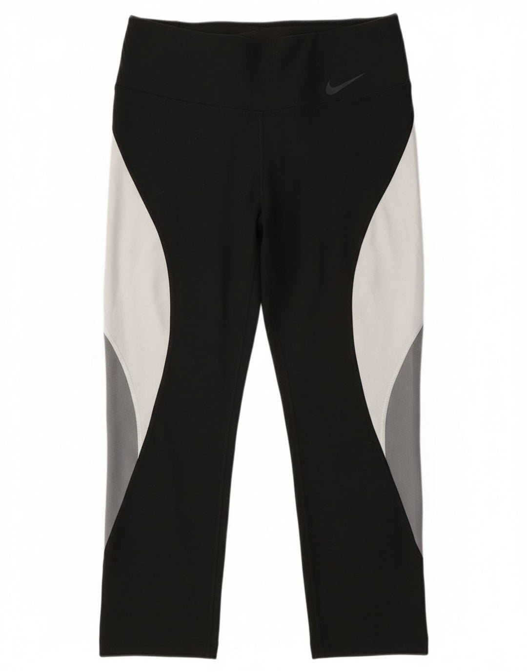 Nike Womens Dri Fit Capri Leggings UK 10 Small  Black Colourblock Polyester