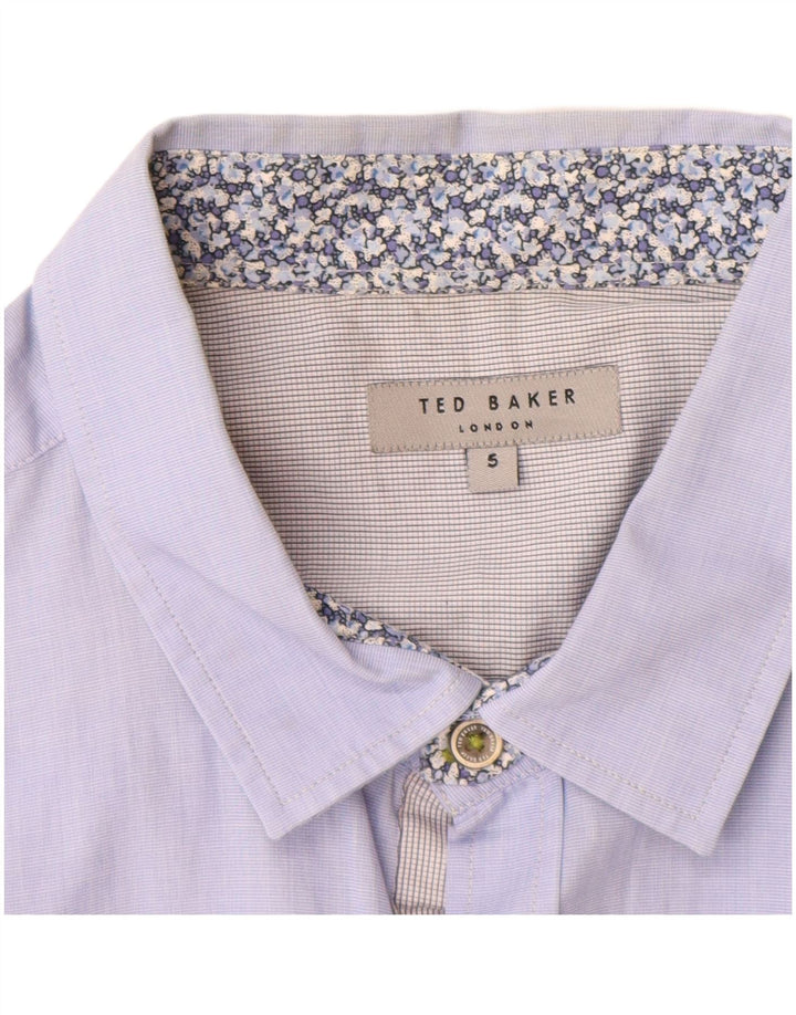Ted Baker Mens Short Sleeve Shirt Size 5 XL Blue Cotton